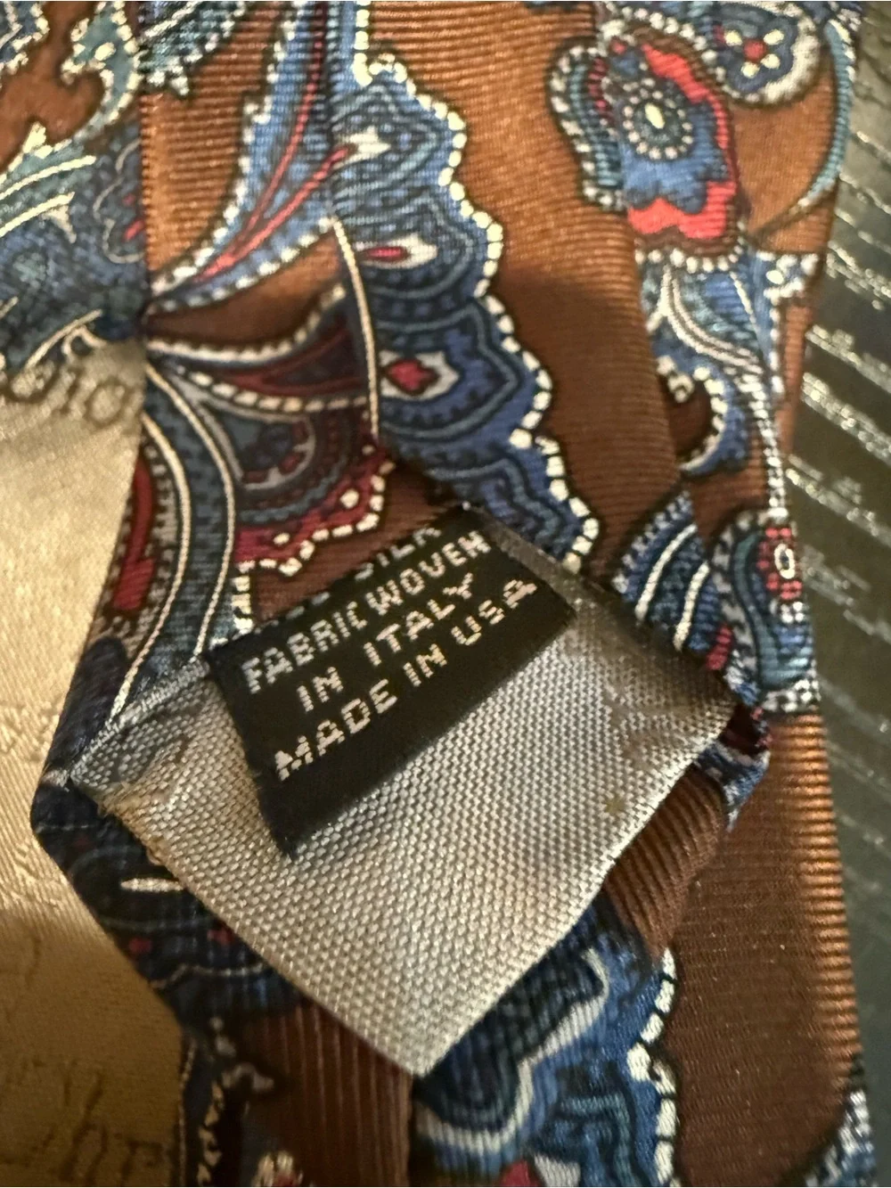 Vintage 90’s Christian Dior Monsieur Men’s Brown Blue Paisley 100% Silk Tie